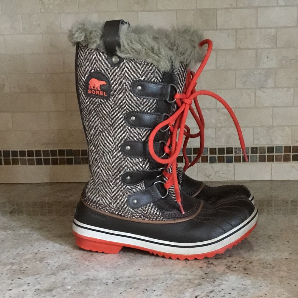Sorel Tall Tofino Herringbone Lace Up Faux Fur Waterproof Winter Boots